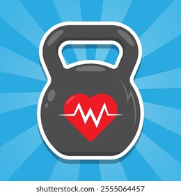 Kettlebell heart rate sport lover vector