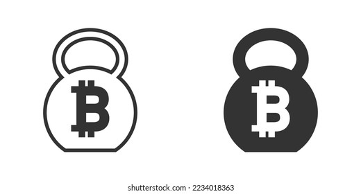 Kettlebell icon with bitcoin sign. Vector illustration.