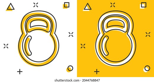 Kettlebell icon in comic style. Barbell sport equipment cartoon vector illustration on white isolated background. Dumbbell splash effect business concept.