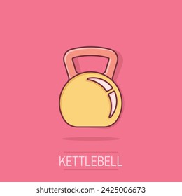 Kettlebell icon in comic style. Barbell sport equipment cartoon vector illustration on isolated background. Dumbbell splash effect business concept.