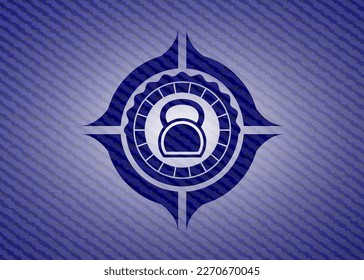 kettlebell icon with denim texture. 