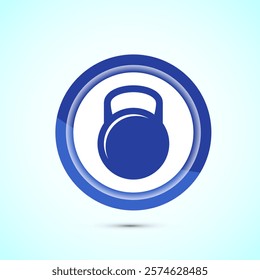 Kettlebell icon design illustration. Weight icon for weight lifting, fitness, and gym workouts. Blue color button design