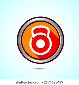 Kettlebell icon design illustration. Weight icon for weight lifting, fitness, and gym workouts. Orange shadow button design