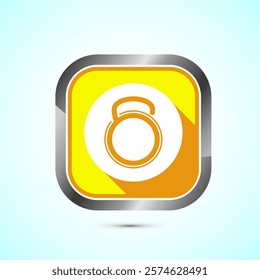 Kettlebell icon design illustration. Weight icon for weight lifting, fitness, and gym workouts. Yellow shadow button design