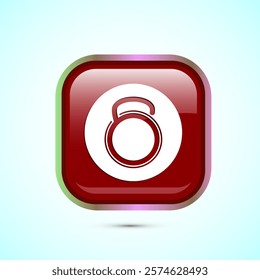 Kettlebell icon design illustration. Weight icon for weight lifting, fitness, and gym workouts. Red color square button design