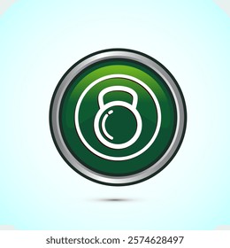 Kettlebell icon design illustration. Weight icon for weight lifting, fitness, and gym workouts. Green color round button design