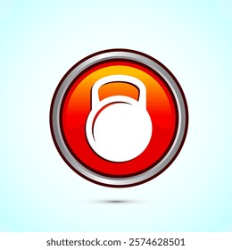 Kettlebell icon design illustration. Weight icon for weight lifting, fitness, and gym workouts. Orange color round button design