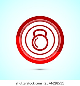 Kettlebell icon design illustration. Weight icon for weight lifting, fitness, and gym workouts. Red color button design