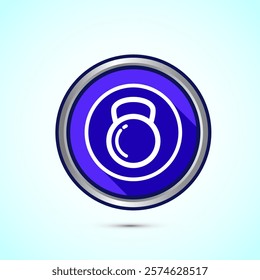 Kettlebell icon design illustration. Weight icon for weight lifting, fitness, and gym workouts. Blue shadow button design