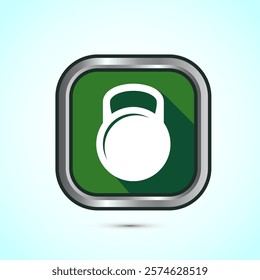 Kettlebell icon design illustration. Weight icon for weight lifting, fitness, and gym workouts. Green shadow button design 