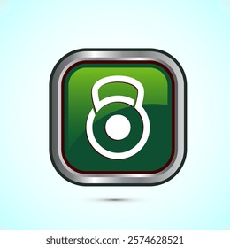 Kettlebell icon design illustration. Weight icon for weight lifting, fitness, and gym workouts. Green color square button design