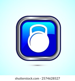 Kettlebell icon design illustration. Weight icon for weight lifting, fitness, and gym workouts. Blue color square button design