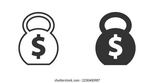 Kettlebell icon with dollar sign. Heavy debt icon. Vector illustration.