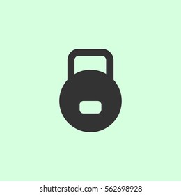 Kettlebell icon flat. Grey vector symbol on green background