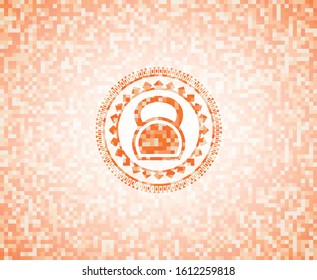 kettlebell icon inside abstract emblem, orange mosaic background