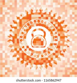kettlebell icon inside abstract orange mosaic emblem with background