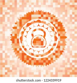 kettlebell icon inside abstract orange mosaic emblem with background