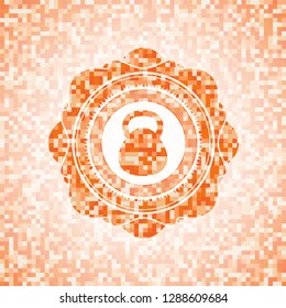 kettlebell icon inside abstract orange mosaic emblem with background