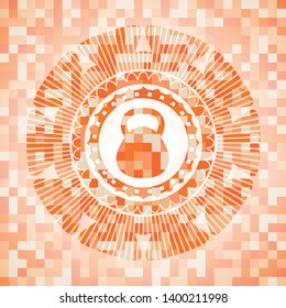 kettlebell icon inside abstract orange mosaic emblem with background