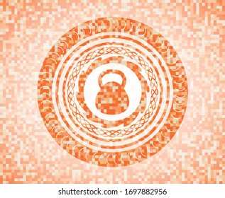 kettlebell icon inside abstract orange mosaic emblem