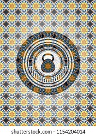 kettlebell icon inside arabesque badge. arabic decoration.