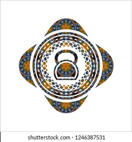 kettlebell icon inside arabesque badge. arabic decoration.