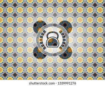 kettlebell icon inside arabesque badge background. arabic decoration.