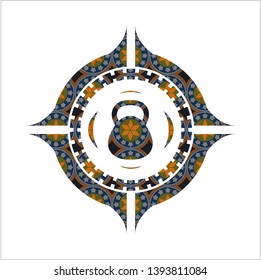 kettlebell icon inside arabesque badge. arabic decoration.