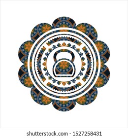 kettlebell icon inside arabesque badge. arabic decoration.