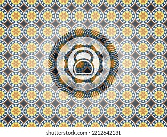 kettlebell icon inside arabesque badge background. arabic decoration. 