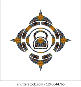 kettlebell icon inside arabesque emblem. arabic decoration.