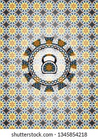 kettlebell icon inside arabesque style badge. arabic decoration.