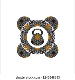 kettlebell icon inside arabic emblem background. Arabesque decoration.