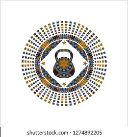 kettlebell icon inside arabic emblem. Arabesque decoration.