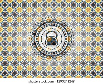 kettlebell icon inside arabic emblem. Arabesque decoration.