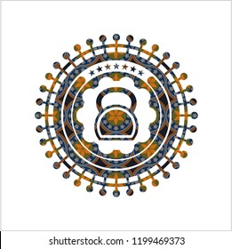kettlebell icon inside arabic style badge. Arabesque decoration.