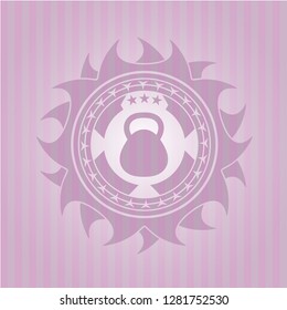 kettlebell icon inside badge with pink background