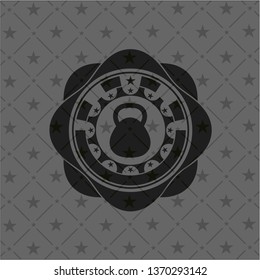 kettlebell icon inside black emblem. Vintage.