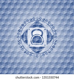 kettlebell icon inside blue hexagon badge.