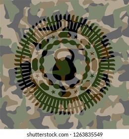 kettlebell icon inside camouflage texture