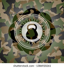 kettlebell icon inside camouflage texture