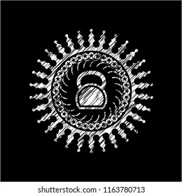 kettlebell icon inside chalkboard emblem