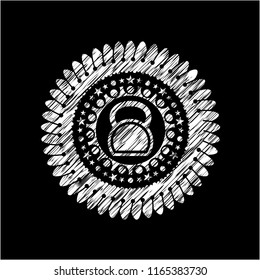 kettlebell icon inside chalkboard emblem