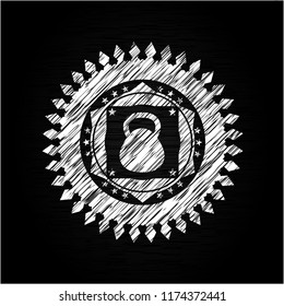 kettlebell icon inside chalkboard emblem
