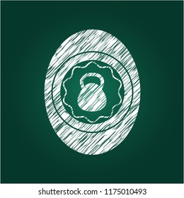 kettlebell icon inside chalkboard emblem