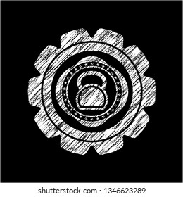 kettlebell icon inside chalkboard emblem