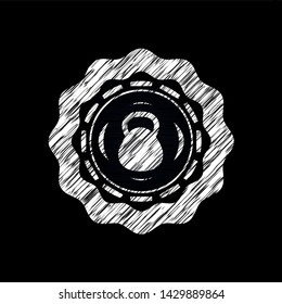 kettlebell icon inside chalkboard emblem