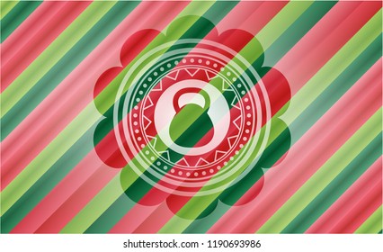 kettlebell icon inside christmas badge background.