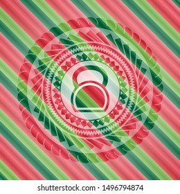 kettlebell icon inside christmas badge background.