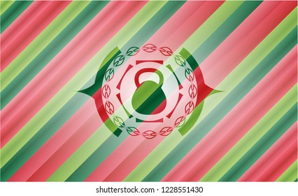 kettlebell icon inside christmas colors badge.
